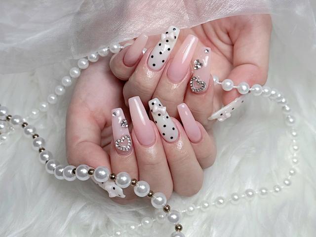 AME29 Nail ドットとリボン、ハートのパーツ