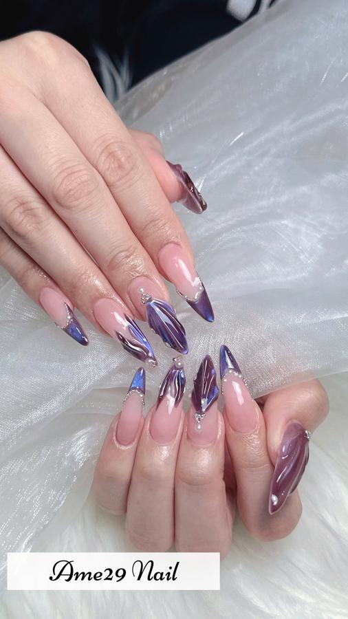 AME29 Nail パープルのウィングアート